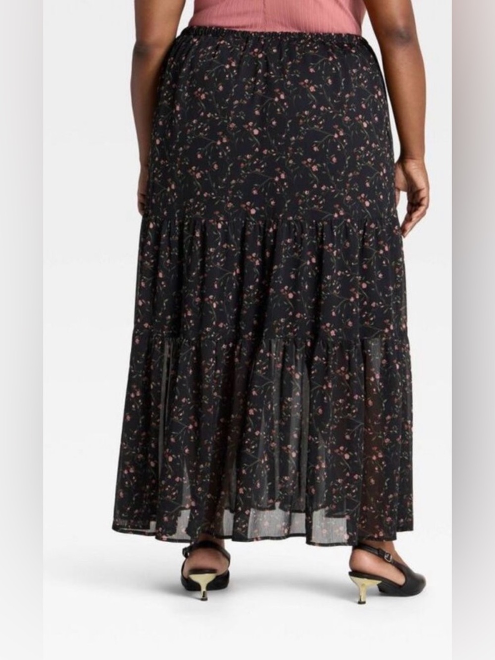 Ava & Viv Black Floral Tiered Maxi Skirt with Drawstring - Picture 7 of 7